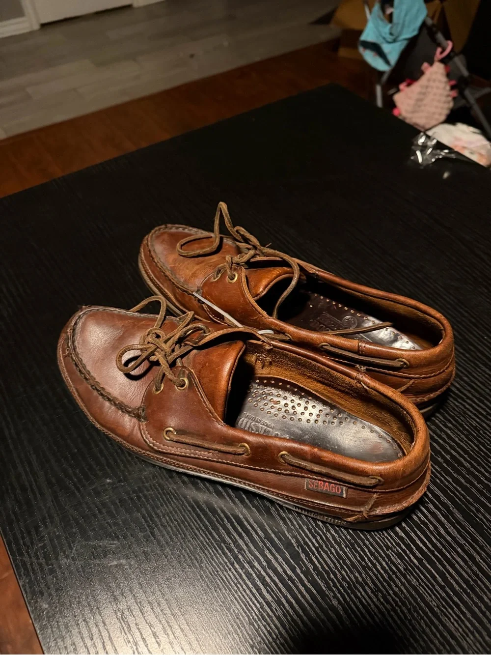 Sebago Brown Leather Moc Toe Boat Shoes